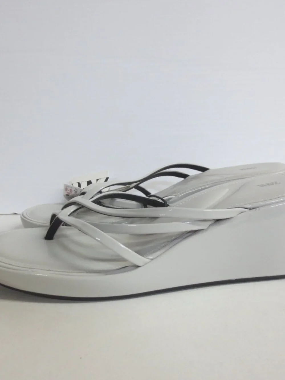 ZARA WOMEN'S STRAPPY WEDGE SLIP ON SANDALS - LIGHT GREY - US 9